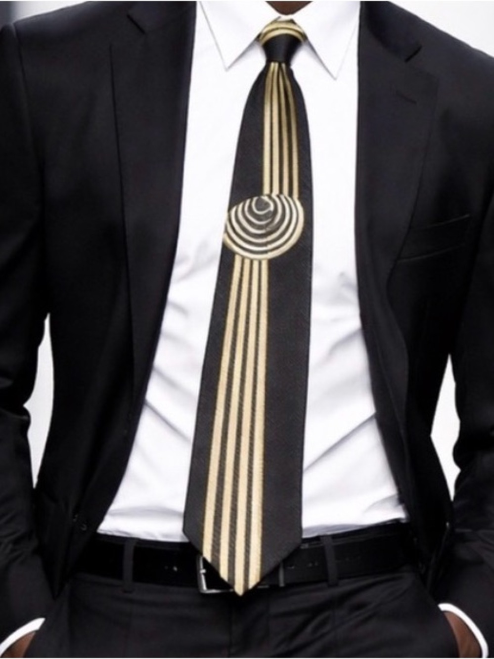 Bella Gio Gold White Black Striped luxury Tie